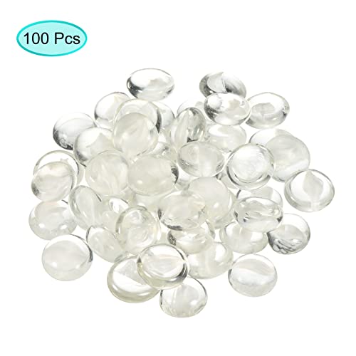 MECCANIXITY Decorative Flat Glass Marbles 17-19mm Rock Vase Filler Beads Pebbles Petal White for Fish Tank Table Scatter Decor, 100 Pcs - color: White