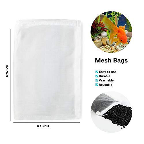 Aquarium Filter Media Bag - 10 Pcs Durable Nylon Fine Mesh with Zipper for Koi Pond, Canister, Fish Tank Filter, Pellet Carbon, Bio Balls, Ceramic Rings (6 x 8 Inch)