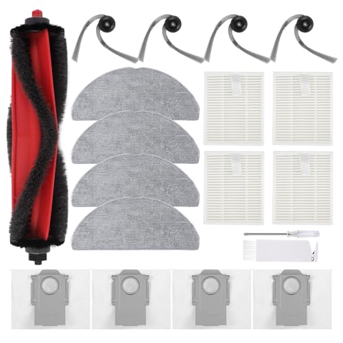 VIEWALL Q7M5 Replacement Accessories Kit for Roborock Q7 M5/M5+, Q7 L5/L5+ Plus Robot Vacuum, 1 Main Brushes, 4 HEPA Filters, 4 Side Brushes, 4 Mop Pads, 4 Dust Bags, 1 Cleaning Tool, 1 Screwdriver - color: Q7M5-19Pcs Kit - Black