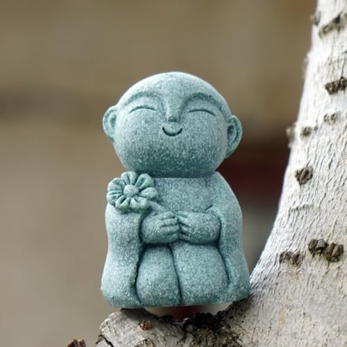 OwMell Japanese Jizo Monk Statue, Buddha Jizo Figurine Memorial Aquarium Statue Ornament - Flower - color: Flower Stone