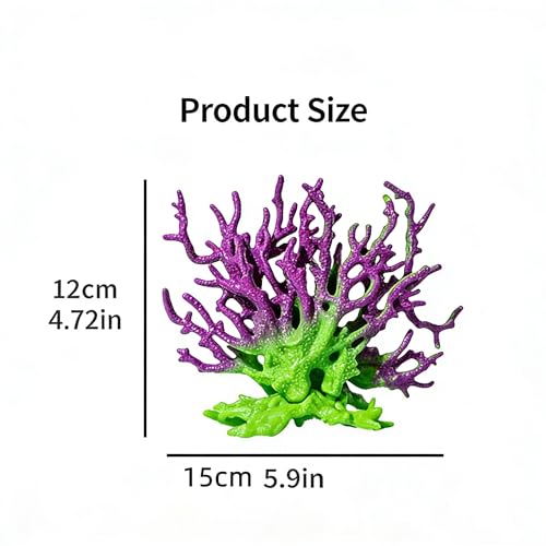 Artificial Coral Aquarium Ornament - PVC Fish Tank Decor for Aquascaping (5.9x5.12x2.17 Inch) - Green&Purple - color: Green&purple