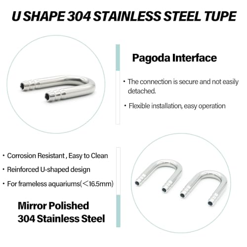 LINLAN 2-Piece Aquarium 304 Stainless Steel U-Tube Connector，Anti-Kink Design, Compatible with 4mm (0.16") ID Air Hose, Air Pump and CO2 Diffuser Accessory for Rimless Aquariums - size: 2 PCS 304 Stainless Steel