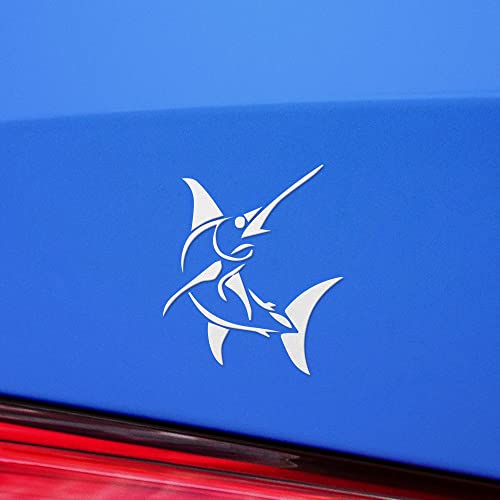 Decal Stickers of Stylized Marlin Fish (White) (Set of 2) Luxury Weatherproof Vinyl Decal Stickers for Laptop Desktop Smartphone Car Dirt Bike Wall Room Mason Jar Bathtub - BICVER1512501WHW19Y24 - color: White, size: 3.8'' x 4.4''