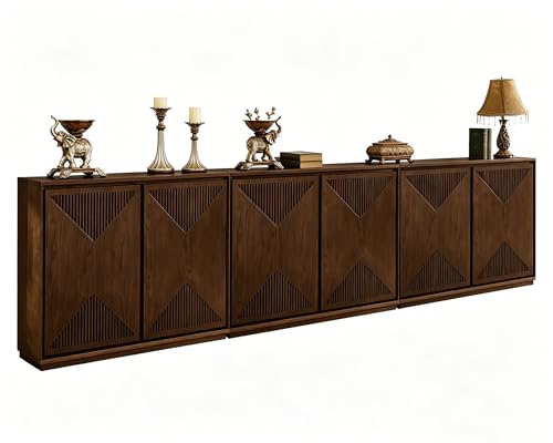 LKTART Narrow Sideboard Buffet Storage Cabinet with Solid Wood Doors,Mid Century Modern Accent Credenza Cabinet,Media Console Table for Kitchen, Living Room, Entryway-Dark Walnut,3 Pieces - color: D- Dark Walnutt, size: 3 Pieces