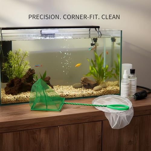 Square Frame Aquarium Fish Net with Green Mesh (1 PC) - size: 14.17 x 4.72 x 3.94"
