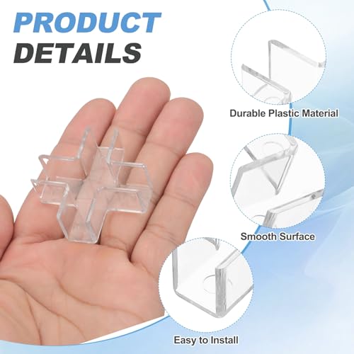 uxcell 24Pcs Plastic Glass Connector, Suitable for 10mm Thick Cross Shaped Glass to Glass Clamp, Fixing Bracket Rimless Clip Holder for Aquarium Fish Tank Display Shelves, Transparent - color: Transparent, size: 10mm