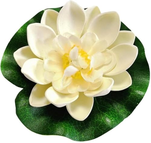 Artificial Floating Foam Lotus Flower with Water Lily Pad,Lifelike Pond Pool Lotus Ornaments,Realistic Ornament for Home Garden Pond Aquarium Decor，Artificial Plants and Flowers (White) - color: White
