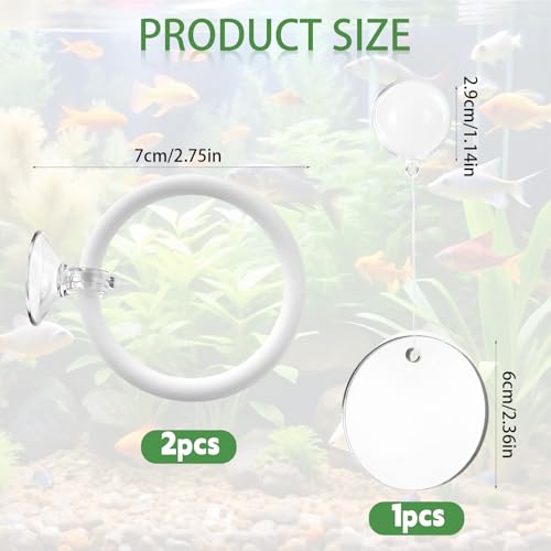 Betta Fish Tank Accessories, 2 Pcs Betta Exercise Ring and Bettas Mirror with Floating Ball, Plastic Bettas Fish Toys for Enrichment Aquarium, Fish Training & Play