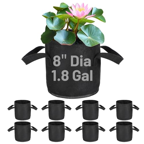 Aulock 8-Pack Lily Grow Bags for Pond - Durable Nonwoven Fabric Plant Pots with Handles, Aquatic Pond Planter for Aquatic Plants Water Lily, Black, (8''x 8''- 1.8 Gallons) - size: 8''x8''- 1.8 Gal