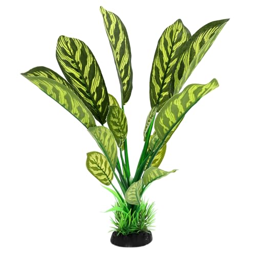 ALEGI Silk Aquarium Plants, 12 Inch Artificial Silk Plants Decorations for Fish Tank,Aquarium Décor Plastic Plants (Green with Stripes, 2 Pack) - color: Green With Stripes