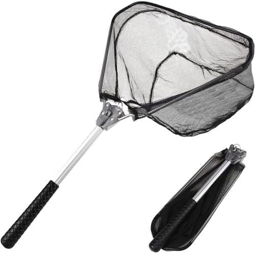 Yeahmart Fishing Landing Net with Telescopic Aluminum Handle Pole, Collapsible Nylon Mesh Minnow Fish Net for Saltwater & Freshwater, Portable Fishing Gear for Kids, Men, Women, Extends 21-75 Inches - style: 21" Full Length (Fixed Handle)