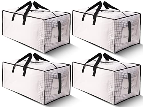 HOMESURE 4 Pack Large Strong Moving Bags with Zippers & Carrying Handles - Water-Resistant - Heavy Duty Storage Tote for Space Saving, Fold Flat, Alternative to Moving Box (Semi-Transparent)