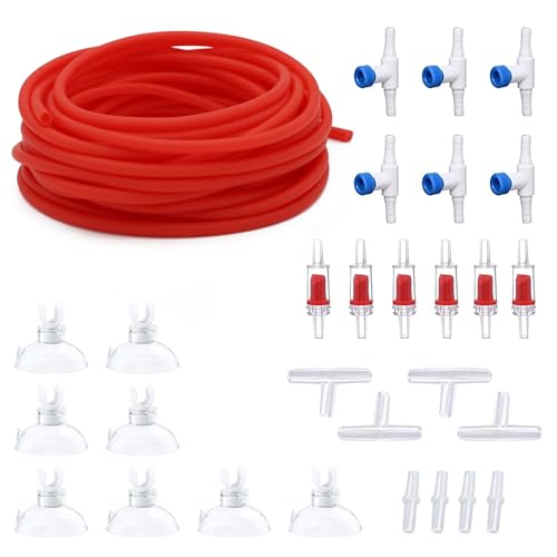 Premium 50FT 3/16inch Air Hose for Aquarium with Connector,Check Valve, Control Valve Accessories (Red, 50 ft.) - color: Red, size: 50 ft.