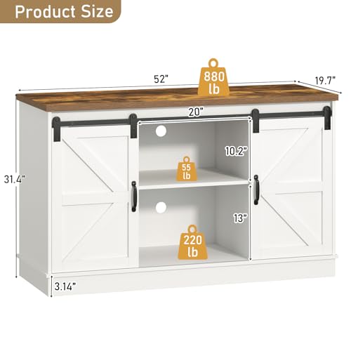 Hlivelood Farmhouse 55-75 Gallon Fish Tank Stand with Power Outlet, Aquarium Stand w/Cabinet&Sliding Barn Door, Heavy Duty Reptile Tank Stand for Fish/Turtle/Reptile Terrarium, 1000LB Capacity, White - color: White, size: 55-75 Gallon