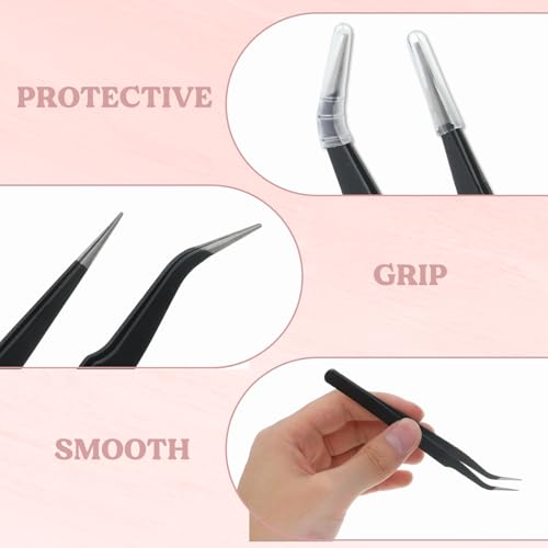 2 Pcs Sticker Tweezers Set, Stainless Steel Craft Tweezer Thin Lash Tweezers Portable Pointed Curved Tweezer for Women Men Making Jewelry Nail Crafts Industrial Electronics