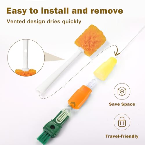 5 Pack Bottle Brush Set, 5 in 1 Long Handle Water Bottle Cleaning Brush, 3 Straw Brushes for Stanley Yeti Owala, Travel Nipple Detail Cup Cleaner Washer Brush for Wine Lid Gap - color: Orange