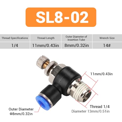10Pcs Push to Connect Air Flow Control Valve, Blue 5/16in Tube OD x 1/4" Male Thread 90 Degree Elbow Speed Control Valve Pneumatic Connector Quick Fittings - size: Male Thread G1/4 x Blue (10pcs)