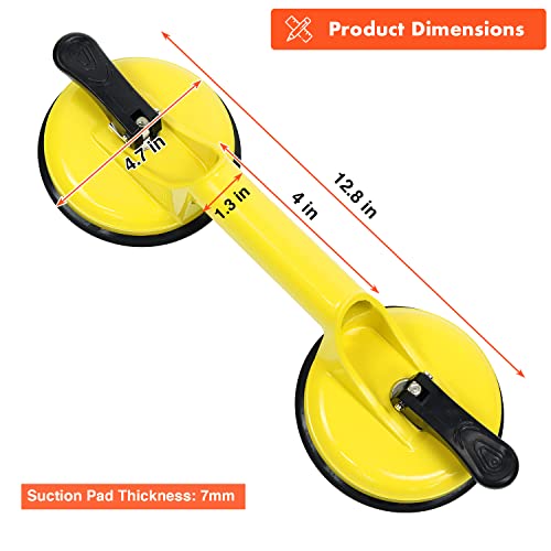 2 Pack Suction Cups Heavy Duty Aluminum Vacuum Plate Handle Glass Holder Hooks to Lift Large Glass/Tile Lifter/Pad for Lifting/Dent Puller - color: 2 Pack Double Plate-Yellow