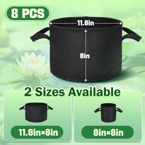 Aulock 8-Pack Lily Grow Bags for Pond - Durable Black Nonwoven Fabric Plant Pot with Handles, Aquatic Pond Planter for Aquatic Plants Water Lily (11.8" x 8"-3.7 Gallons) - size: 11.8" x 8"-3.7 Gal