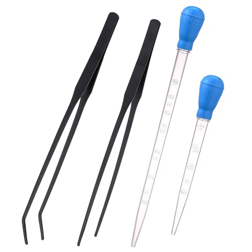 2Pcs Long Turkey Baster for Aquarium, with 2Pcs Feeding Long Tweezers Coral Feeder Kit for Aquarium Marine Fish Reef Aquatic Plant Spider Snake Lizard (Blue) - color: Blue(Coral Feeder+Stainless Steel Tweezer), size: 4pcs