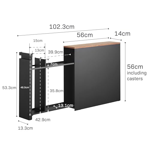 YAMAZAKI Home Pull-Out Bathroom Storage Cabinet – Slim Bathroom Storage Cabinet with Wood Top, Steel Organizer for Toilet Paper and Cleaning Supplies, Modern Space-Saving Design, Black - Steel + Wood - color: Black