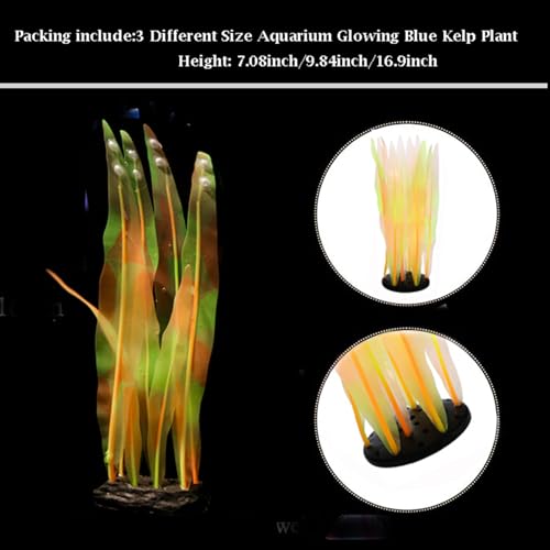 3Pcs Soft Silicone Aquarium Plants Set Glowing Kelp Fish Tank Plants Decor Artificial Orange Aquarium Plant Simulation Artificial Water Grass for Fish Tank,7.08in9.84in16.9in - color: Orange, size: 7.08in/9.84in/16.9in