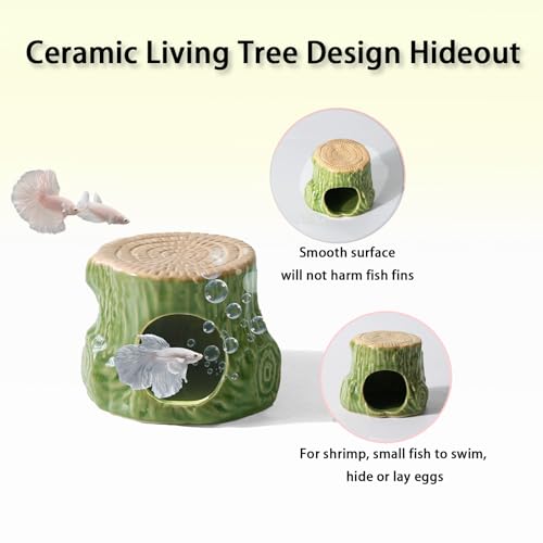 Aquarium Decor Cave Betta Fish Aquarium Accessories Ornaments Hiding Cave Wooden Stake Shape Hideout for Shrimp Cichlid Hermit Crab, Octopus Hiding Breeding for Tank (Green) - color: Light Green