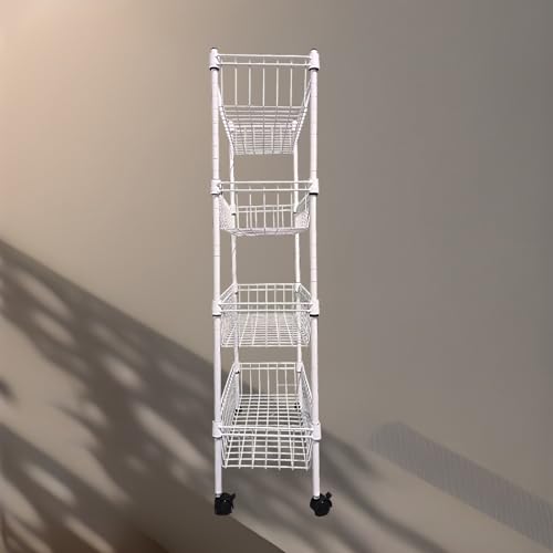 NSF white 4-layer storage rack, refrigerator crevice rack, washing machine crevice rack, laundry room dirty clothes storage, multifunctional household epoxy resin deep mesh basket - size: 4-White H basket