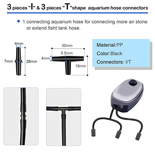 NestBasics 19.68 feet Black Aquarium Airline tubing 6 air Stone for Aquarium 6 Aquarium Check Value for Fish Tank 6 Aquarium Suction Cups 3 Each Aquarium air Controller and I T Hose connectors - size: 19.68 feet aquarium tubing with 28 kits