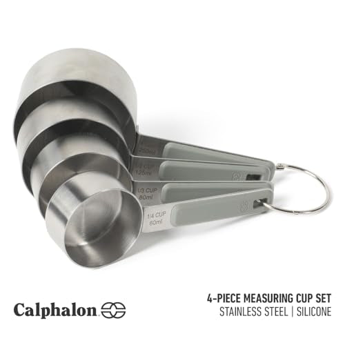 Calphalon Prime Measuring Cups, 4-Piece Stainless Steel Measuring Cup Set with Taupe Silicone Handles, Accurate Kitchen Measuring Tools for Dry & Liquid Ingredients - color: Taupe w/ Silicone (Prime - Measuring Cups), size: Measuring Cups (Set of 4)