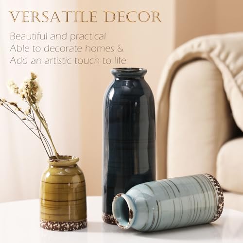 Joeabor Ceramic Vase Set of 3 - Handcrafted Ceramic Vases for Home Decor & Shelf - Modern Farmhouse Decor for Kitchen, Office, Bedroom & Living Room Decorative Objects for Mantel, Table Centerpieces - color: Set B