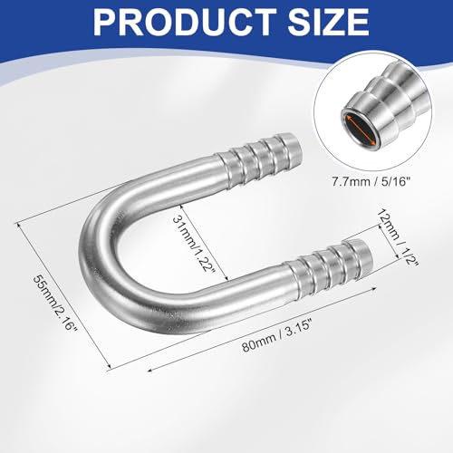 PATIKIL 1/2" (12mm) x 1/2" (12mm) Hose Barb Fittings, 1 Pcs 304 Stainless Steel U Shaped Joint Connector Barbed Fitting Metal Splicer - size: 1/2" (12mm)