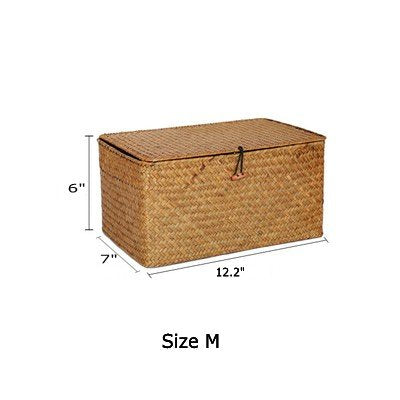 Woven Wicker Storage Bins with Lid, Seagrass Basket for Shelf Organizer, Extra Large, Set of 3 - size: Set of 3 (S+M+L)