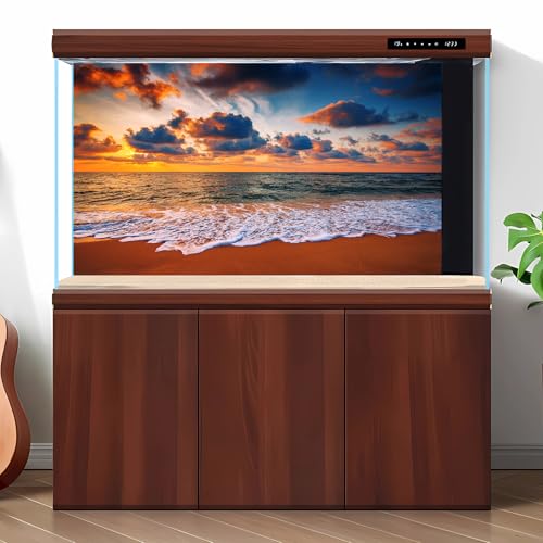 Sunset Seashore Aquarium Background Cloudscape Over the Sea Fish Tank Background Sunrise Seacoast Beach Reptile Tank Backgrounds Sea Waves Ocean Beach Tropical Island Reptile Tank Backgrounds 24x12in - color: Dark Orange, size: 24(W)x12(H)inches/ 60(W)*30