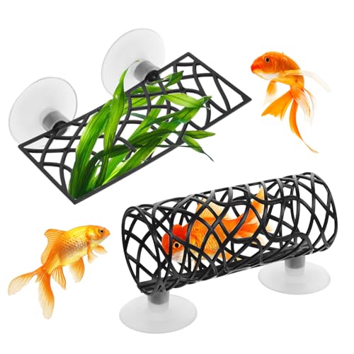 2 Pcs Betta Fish Toys, Betta Fish Tank Accessories, Aquarium Decor Swim Tube Hollow Cave Tunnel Hammock Hideout Shelter Toy with 4 Pcs Suction Cups for Guppies Small Fishes Shrimp (Black)