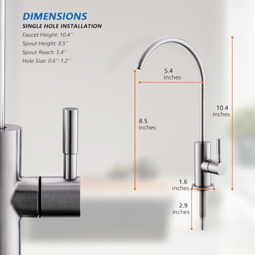 WEWE Drinking Water Faucet for Kitchen Sink, Kitchen Water Filter Faucet Stainless Steel for Reverse Osmosis or Water Filtration System Beverage Non-Air Gap RO Faucet Brushed Nickel Finish - color: Brushed Nickel, style: Rustic