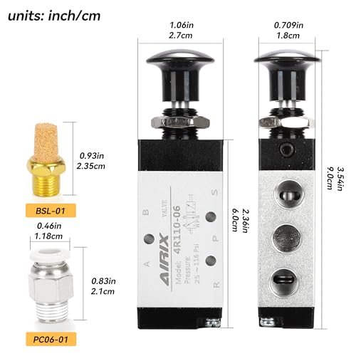 4R110-06 Pneumatic Push-Pull Valve, 5 Way 2 Position Hand Lever Air Control Valve, 1/8" NPT Manual Direct Acting Type for Pneumatic System - size: 1/8'' NPT, style: 5 Way 2 Position