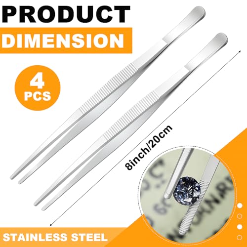 Yaomiao 4 Packs Bar Tweezers Long Garnish Tongs Bar Tweezers Stainless Steel Korean Bbq Tongs for Bartender Cocktail Cooking Food(Silver,8 Inch) - color: Silver, size: 8 Inch