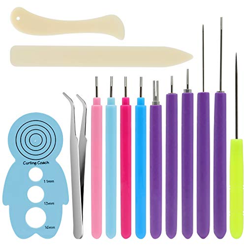 KITANIS 14 Pieces Paper Quilling Tools Slotted Kit, Assorted Sizes Rolling Curling Quilling Needle Pen for Art Craft DIY Paper Card Making Project Tools - color: 14P purple