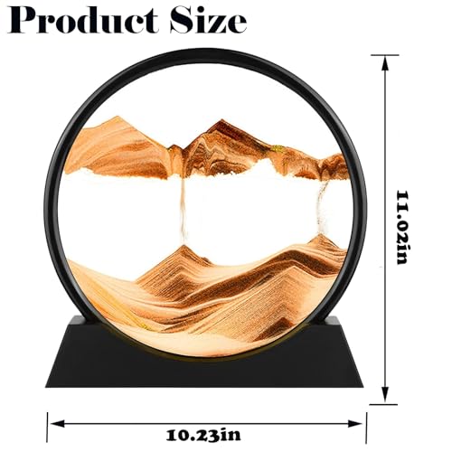 Moving Sand Art Picture - Round Glass 3D Deep Sea Sandscape - 3D Quicksand Painting Decor - Relaxing Home Decoration Desk Figurine for Office, Home, Desk, Mantle, Bookshelf - (Yellow, 12 in) - color: Yellow, size: 12in