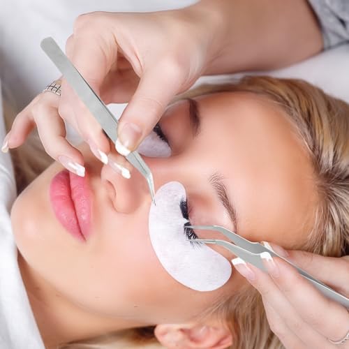 Honoson 9 Pieces Curved Pointed Craft Tweezers Stainless Steel Precision Tweezer with Protective Cover for Rhinestones Dried Flowers Craft Stickers Eyelash Extension Jewelry Making(Silver) - color: Silver