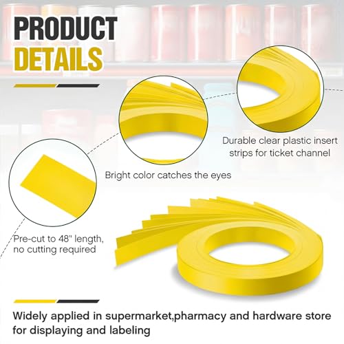 Frienda 100 Pcs Decorative Gondola Shelving Vinyl Insert Strips Pre Cut 48" x 1.25" C Channel Decorative Shelf Insert Strips for Retail Store Supermarkets Grocery Gondola Decoration (Yellow) - color: Yellow