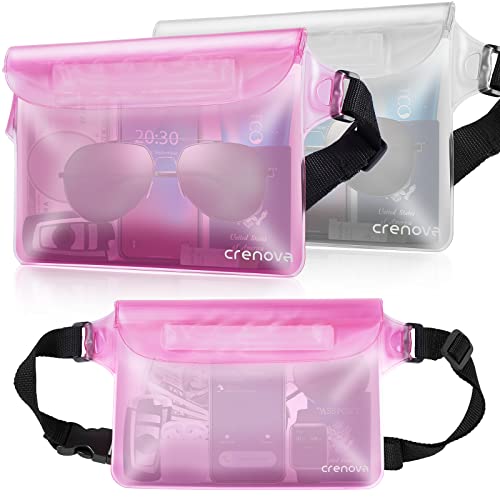 Waterproof Fanny Packs for Women, Sandproof Dry Bag for Beach, Water proof Pouch for Phone Passport Purse, Floating Waterproof Bags for Cruise Travel Water Park Boating Fishing Diving Surfing Kayaking - color: Pink & Clear