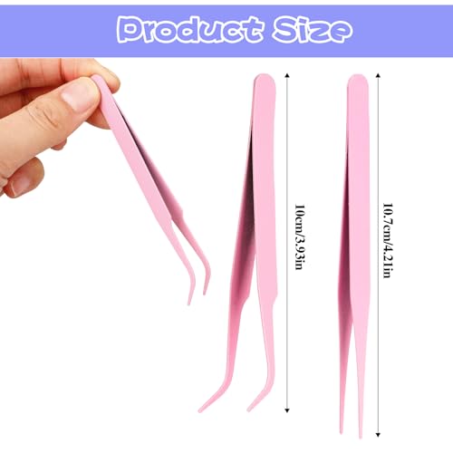 Stainless Steel Sticker Tweezers Kit - 2 PCS Multipurpose Straight and Curved Tip Tweezers for DIY, Jewelry Making, Cardmaking, Scrapbooking, Model Crafting - color: Pink