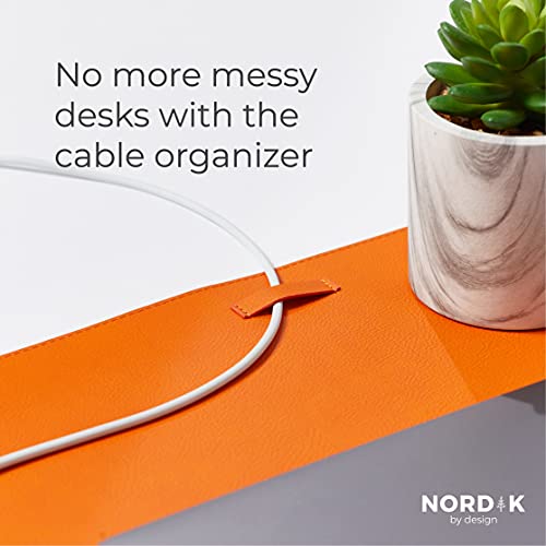 Nordik Leather Desk Mat Cable Organizer - Tangerine Orange 35 X 17 inch - Premium Extended Mouse Mat for Home Office Accessories - Non-Slip Vegan Leather Desk Pad Protector & Desk Blotter Pad - color: Tangerine Orange