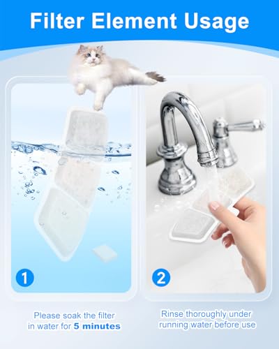 8+8 Pack Cat Fountain Filter Replacement Fit for oneisall PW03 & PW04 3.5L/118oz Pet Fountains, Fit for oneisall Cat Water Fountain Stainless Steel, Keeping Pet Water Clean, 8 Filters+8 Sponge