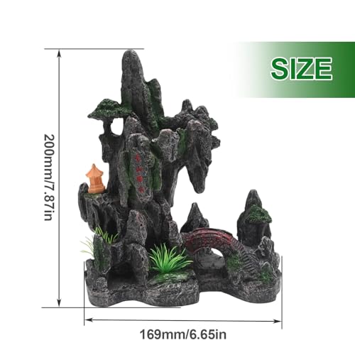 Mountain View Stone Ornament, View Stone Rock Cave Aquarium Decorations, Fish Tank Decoration Resin Cave for Betta Fish Snail Turtle, for Freshwater Saltwater Aquascaping
