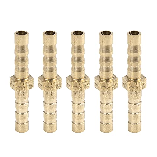 X AUTOHAUX 5mm Brass Barb Hose Fitting Straight Union Connector for Air Water Gas Oil 5pcs - size: 5mm