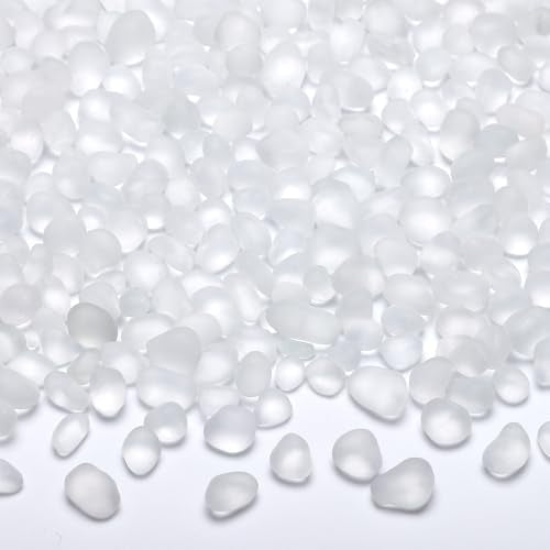 SUREAM 0.8 LB Fish Rocks, White Pebbles for Vases, Fish Gravel for Aquarium, Bulk Sea Glass Fire Pit, Vase Fillers, Aquarium, Garden Decoration and DIY Crafts - color: White