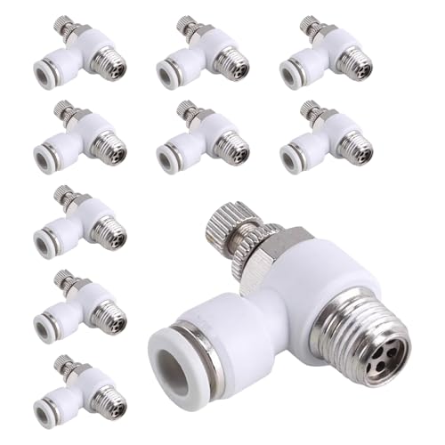10Pcs Push to Connect Air Flow Control Valve, White 5/16in Tube OD x 1/4" Male Thread 90 Degree Elbow Speed Control Valve Pneumatic Connector Quick Fittings - size: Male Thread G1/4 x White_Standard (10pcs)
